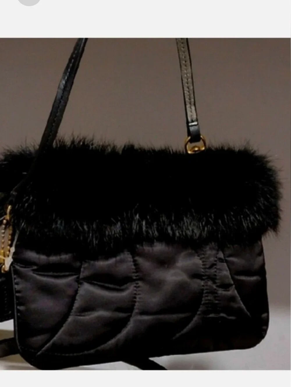 2 Pc. Coach Black Rabbit Fur Plushy Signature Quilted Purse & Matching Wristlet